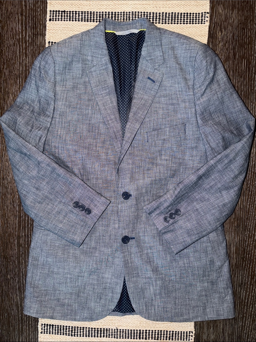 C2 by Calibrate Light Gray Heathered Blazer with Navy Dot Lining